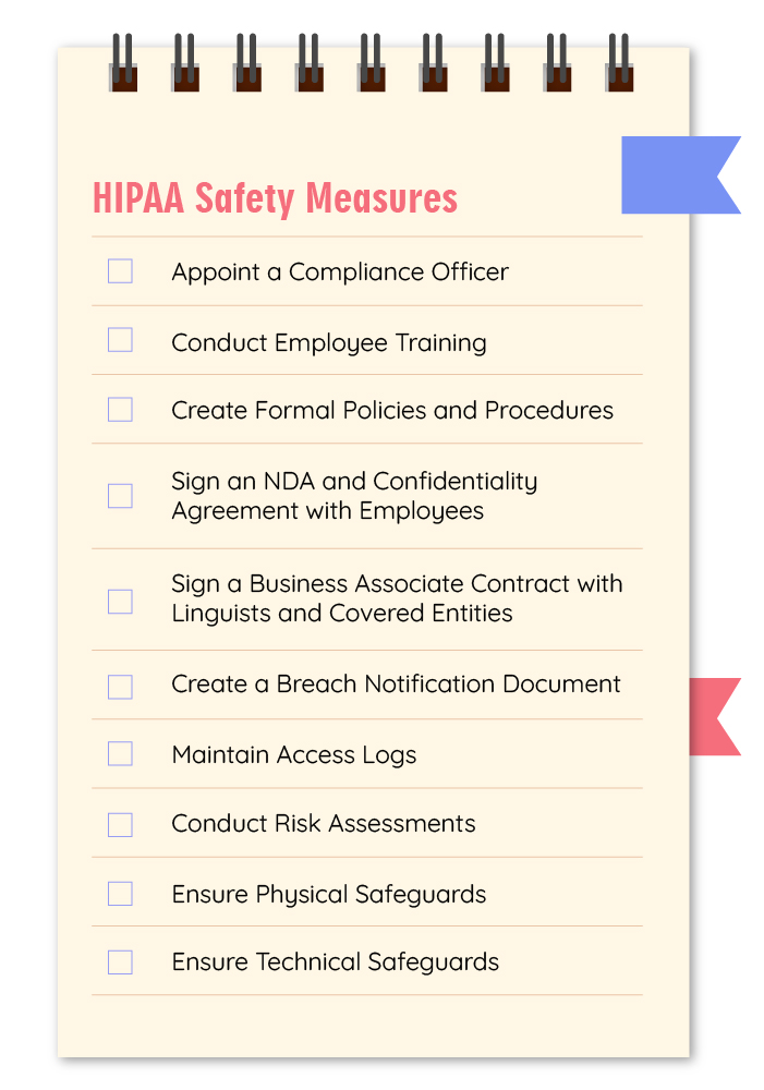 HIPAA safety measures checklist
