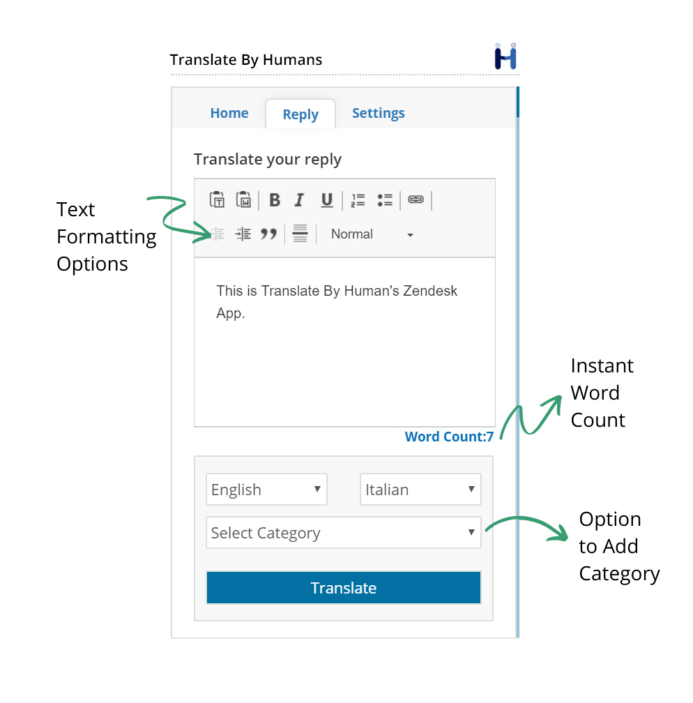 TBH app for Zendesk Ticket Reply Features